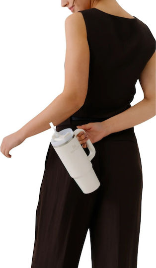 Stanley Quencher H2.0 FlowState Handled Tumbler Thermos Stainless Steel BPA Free 890ml Beige with Straw and Handle