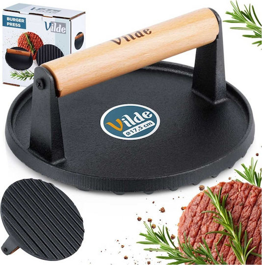 Vilde Cast Line Burger Press Cast Iron Πρέσα για Μπιφτέκια από Μαντέμι 17.5cm