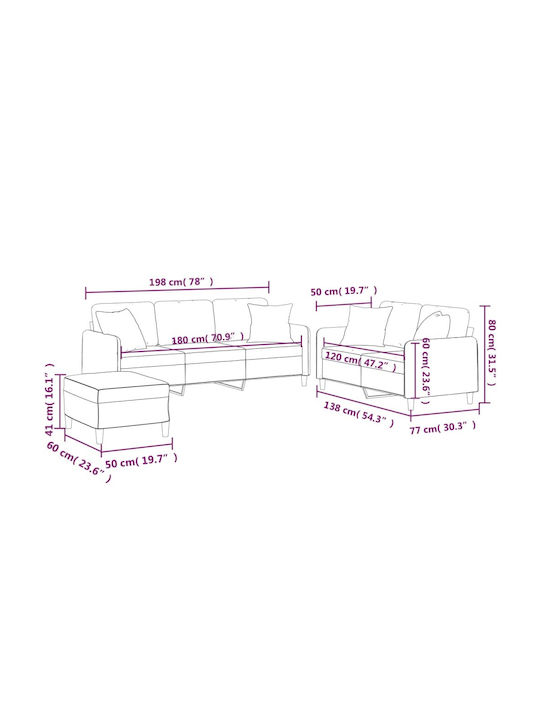 Living Room Furniture Set 2-Seater & 2-Seater & Stool Black