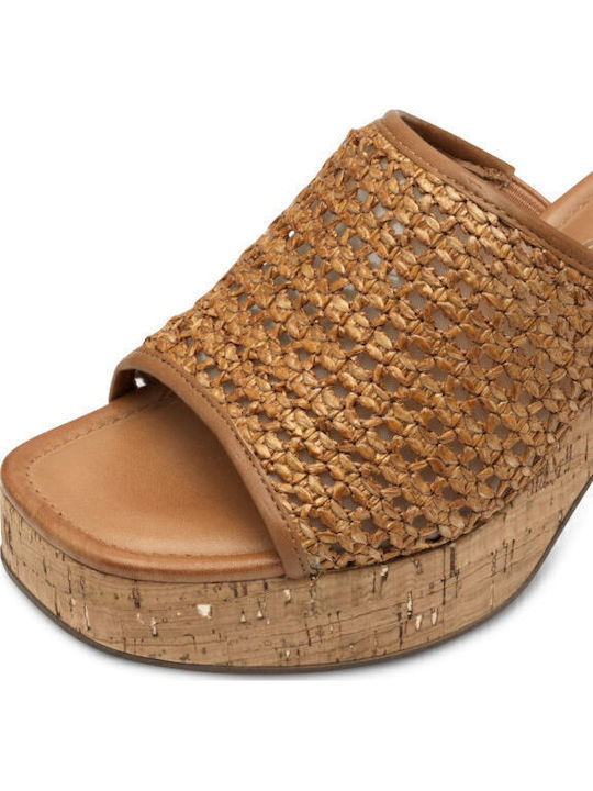 Mules with Chunky High Heel in Tabac Brown Color