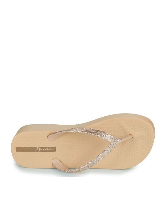 Mesh Flip Flops with Platform in Gold Colour