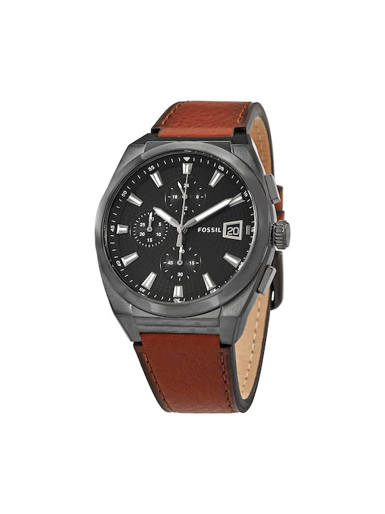 Fossil Ανδρικό Ρολόι 42mm Χρονογράφος Μπαταρίας με Καφέ Μεταλλικό Μπρασελέ