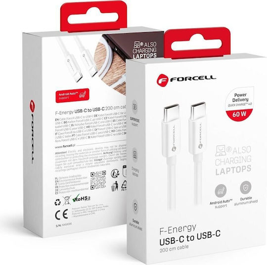 Forcell C338 USB 3.2 USB-C Male To USB-C Cable 60W White 2m 593921