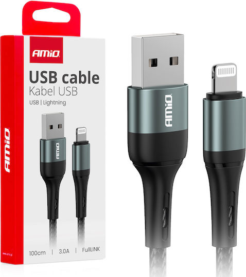 AMiO USB-A to Lightning Cable Μαύρο 1m (03913)