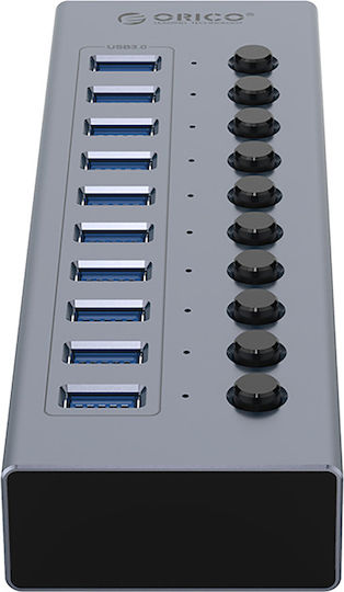 Orico USB Hub 10 Ports USB 3.0 with USB-A Connection Gray