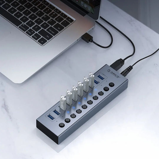 Orico USB Hub 10 Ports USB 3.0 with USB-A Connection Gray