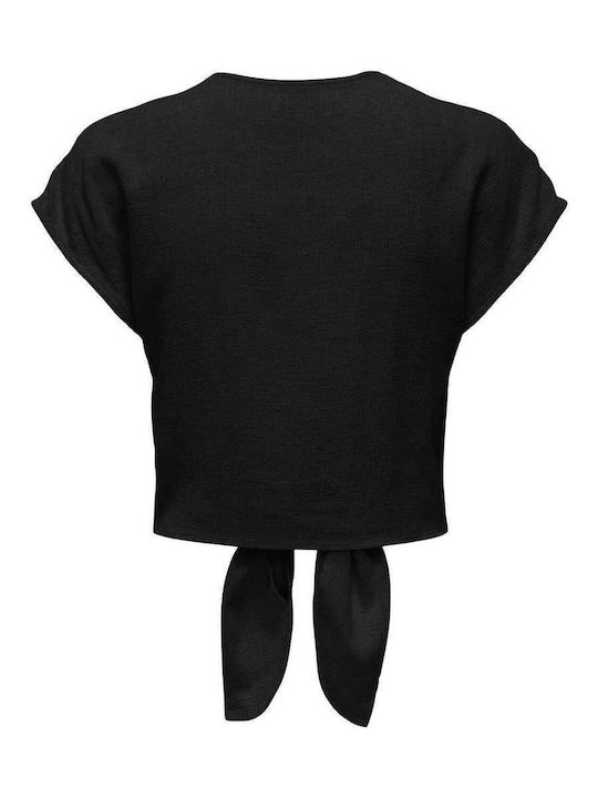 Short Sleeve Women's Linen Shirt Black