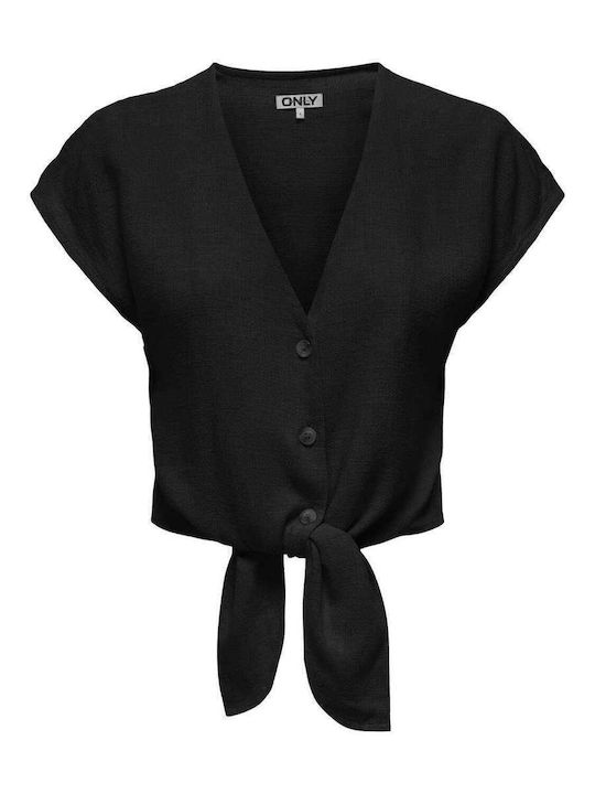 Short Sleeve Women's Linen Shirt Black
