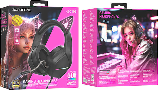 Borofone BO106 Over Ear Gaming Headset με σύνδεση 3.5mm Black / Pink