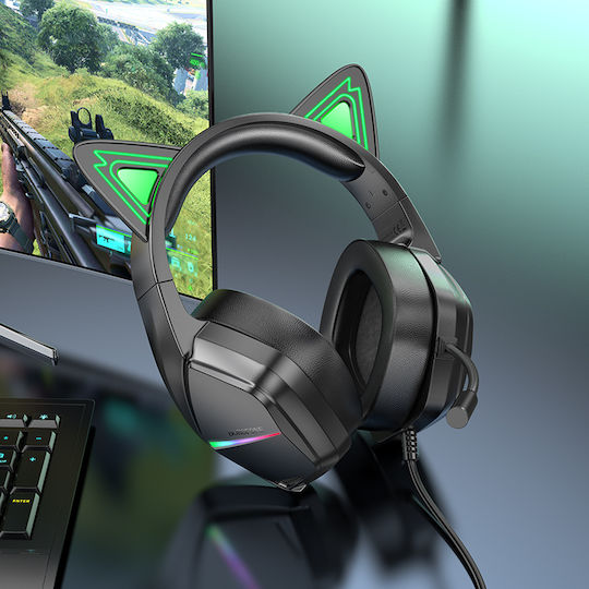 Borofone BO106 Over Ear Gaming Headset με σύνδεση 3.5mm Black / Green