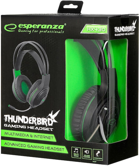 Esperanza Thunderbird Over Ear Gaming Headset με σύνδεση 3.5mm Green