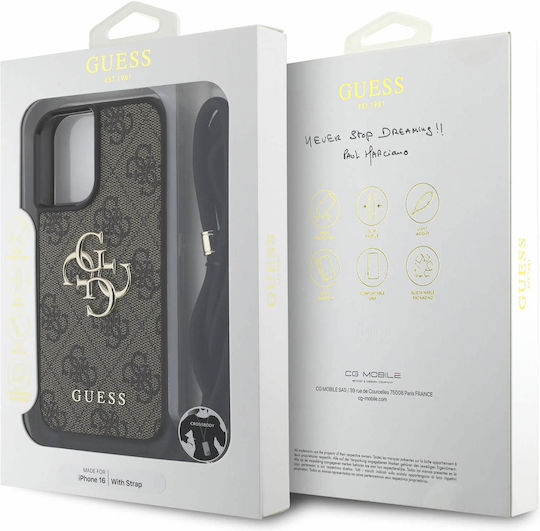 Guess Logo Umschlag Rückseite Synthetisches Leder mit Band Braun (iPhone 16)