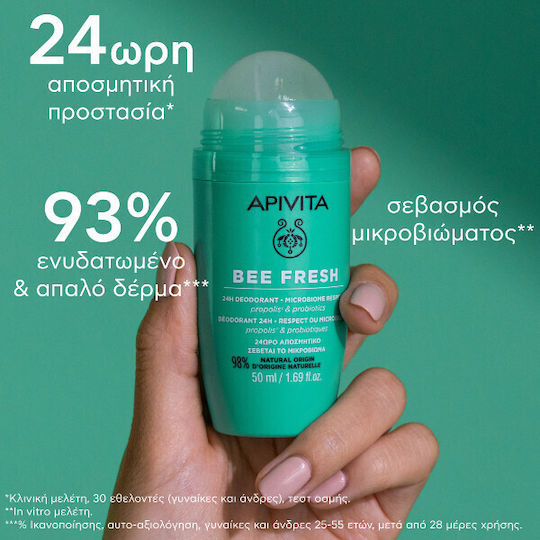 Apivita Bee Fresh Αποσμητικό 24h σε Roll-On Χωρίς Αλουμίνιο 2x50ml