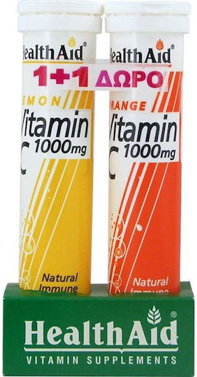 Health Aid Vitamin C Vitamin for Immune System Boost, the Skin & Antioxidant Action 1000mg Lemon-Orange 2 x 20 tablets