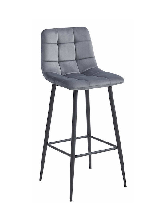 Табуретка Бар с гръбнак Облечено с кадифе Arceto Dark Gray 3бр 46x73x62бр