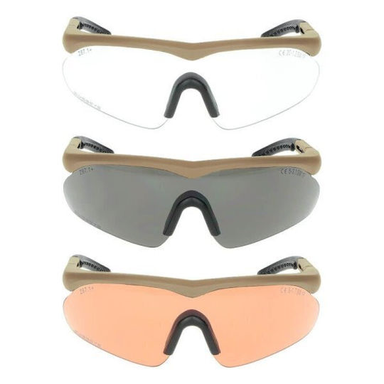 Swiss Eye Shooting Glasses Set of 3 Lenses with Anti-Scratch Coating, Anti-Glare & UV Protection Brown