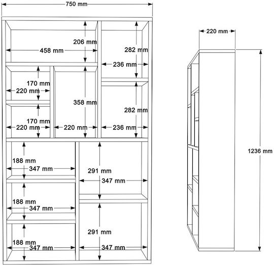 Bücherregal Boteca Weiß / Weiß 75cm / 75x22cm / 22x123,6cm / 123,6cm
