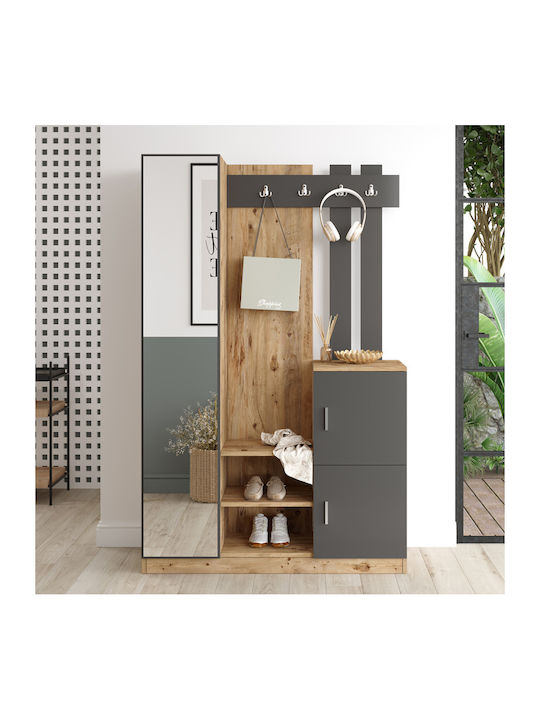 Saron Entry Furniture with Mirror / Hanger & Shoe Rack Natural anthracite 113x35x180cm