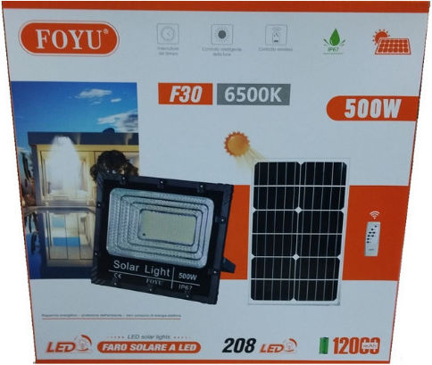 Foyu Στεγανός Ηλιακός Προβολέας LED 500W Ψυχρό Λευκό 6500K με Τηλεχειριστήριο IP67