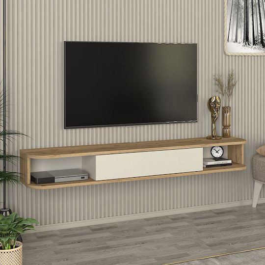 TV-Ständer Cross aus Metall & Holz mit LED-Beleuchtung Sepet Eiche - Sandstein M150xT29.6xH19.2cm