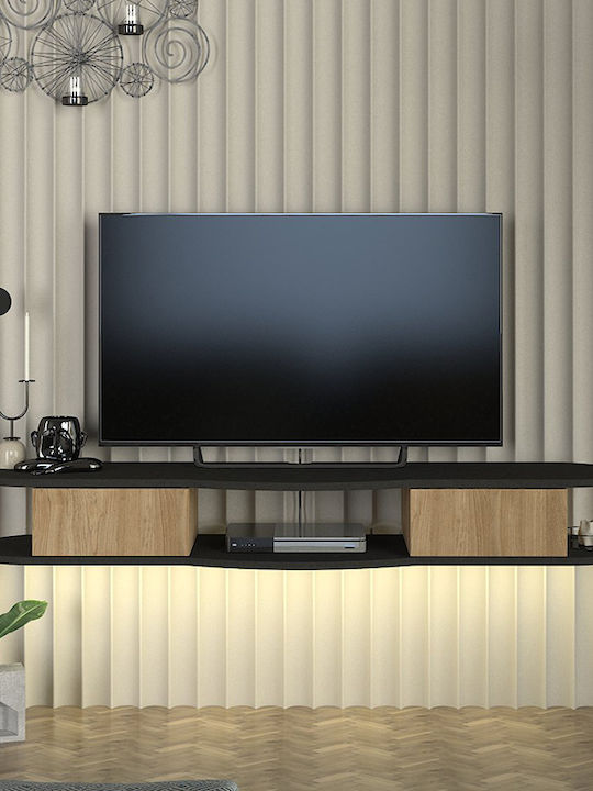 Έπιπλο Τηλεόρασης Perk με Φωτισμό LED Ανθρακί - Sepet Oak Μ150xΠ35xΥ19.2cm
