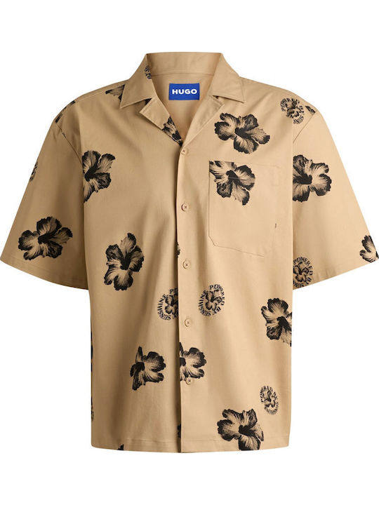 Eligino Short-sleeved Cotton Shirt Floral Beige-black