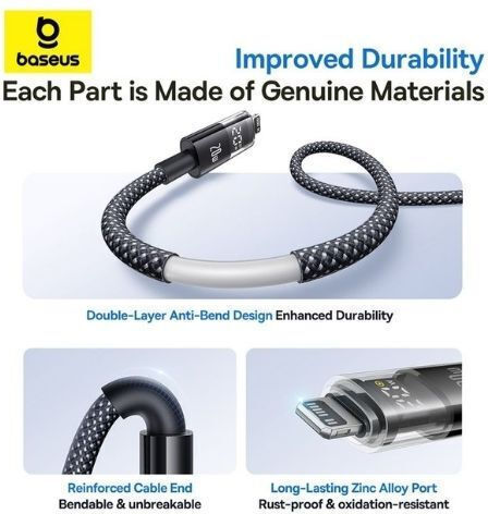Baseus Display 2 Series Braided / LED USB-C to Lightning Cable 20W Black 2m (P10382703121-01)