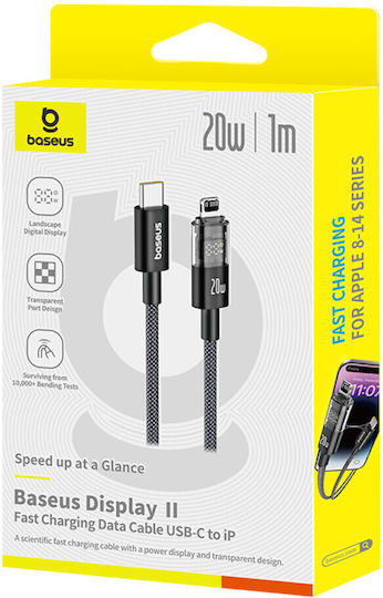 Baseus Display 2 Series Braided / LED USB-C to Lightning Cable 20W Black 2m (P10382703121-01)