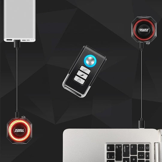 Smart Anti-theft Alarm Renew Force Bicycle Motorcycle Scooter 4 In 1 Rear Stop Wireless Remote Brake Sensor 3 Alarm Sounds Usb Rechargeable 4.5 X 4.5 X 3 Cm Black