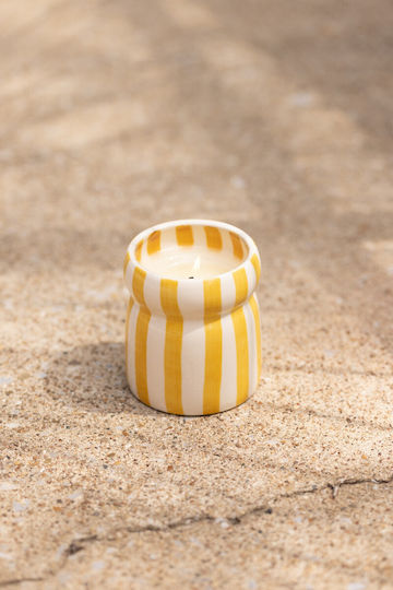 Lumânare pe bază de plante Gold Coast 184g, Borcan ceramic cu dungi galbene Cabana Paddywax