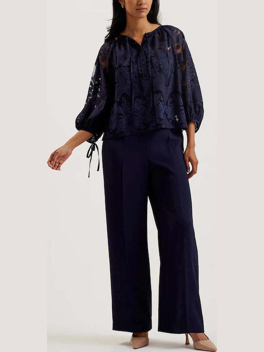 Damen Bluse mit Spitze Dk-blue