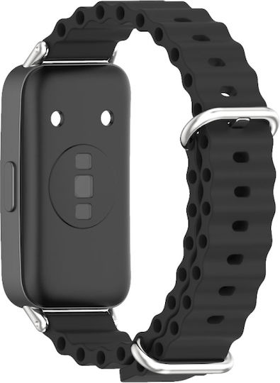 Huawei Band 8 9 Mijobs Marine Silikon Atmungsaktives Uhrenarmband Schwarz+Silber