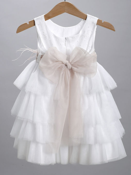 New Life White Baptism Clothes Set for Girls with Hair Accessories Cardigan & Dress Made of Tulle 3 Pieces