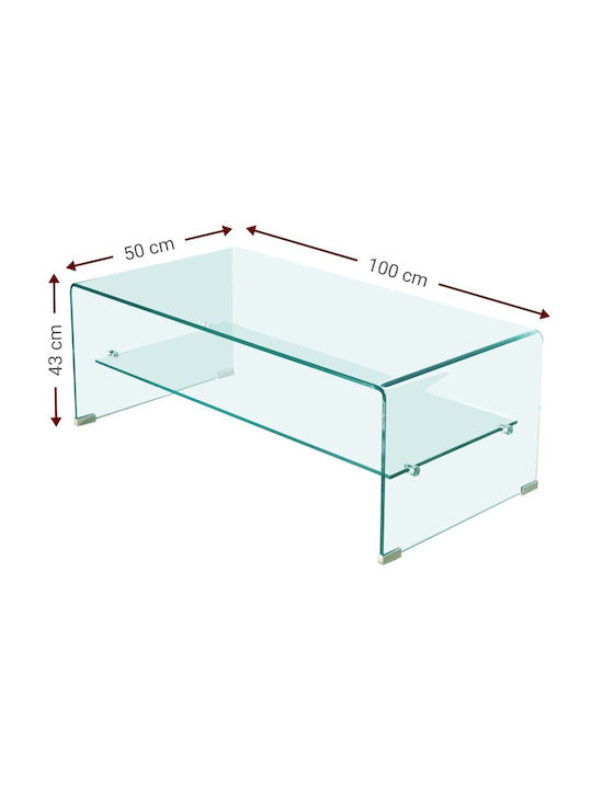 Ορθογώνιο Κεντρικό Τραπεζάκι Crystal Shelf Γυάλινο Γυαλί Μ100xΠ50xΥ43εκ.