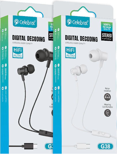 Celebrat G38 In-ear Handsfree Ακουστικά με Βύσμα USB-C Μαύρο