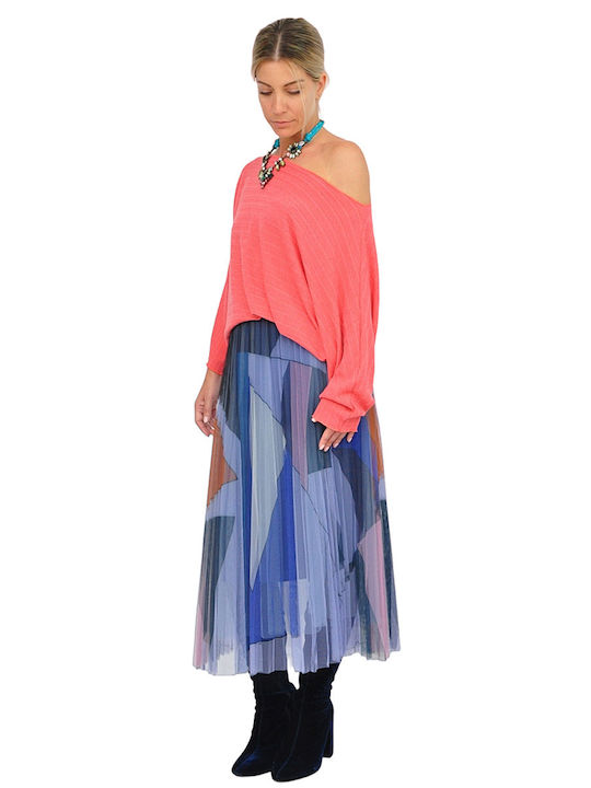 High-waisted Midi Skirt Blue