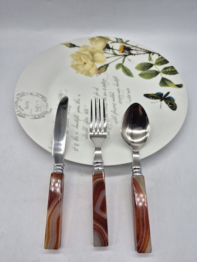 Besteckset aus Edelstahl mit braunem Achatgriff
