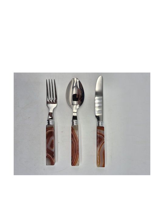 Besteckset aus Edelstahl mit braunem Achatgriff