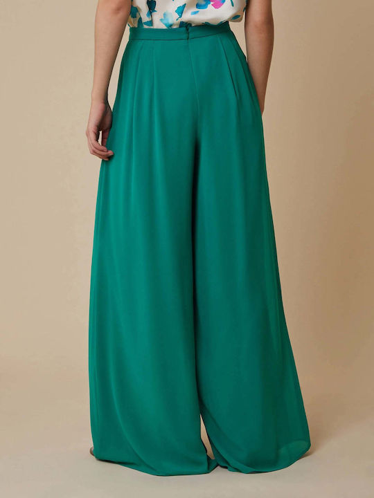 Women's High-waisted Fabric Trousers Emerald