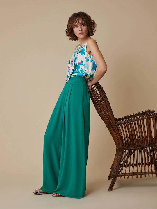 Women's High-waisted Fabric Trousers Emerald