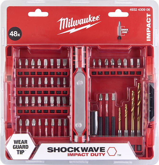 Milwaukee Shockwave Σετ 48 Τρυπάνια με Εξάγωνο Στέλεχος για Μέταλλο