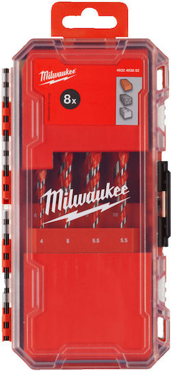 Milwaukee Set of 8 Diamond Drills Carbide with Cylindrical Shank for Masonry