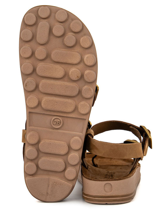 Fantasy Leather Women's Flat Sandals in Brown Color