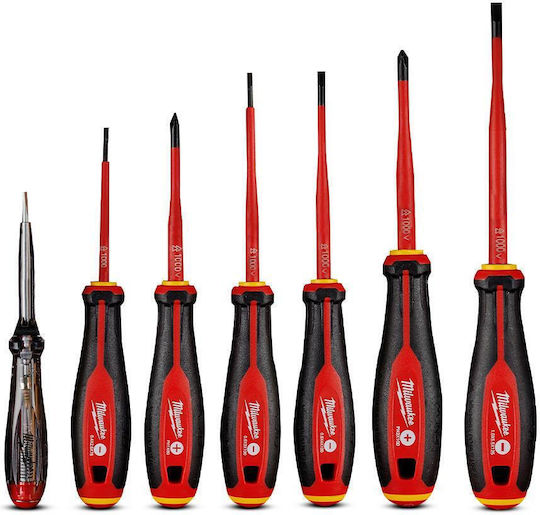 Milwaukee Set 7 Magnetic Electrician VDE 1000V Screwdrivers with 7 Interchangeable Tips