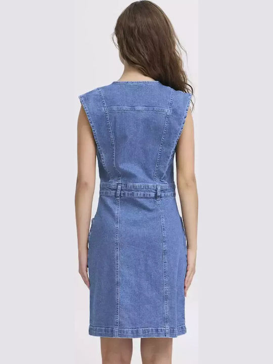 Sommer Mini Denim Kleid Waschig Mittelblau