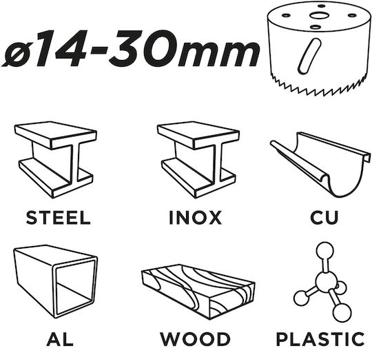 Graphite Ferăstrău de găurit centrat Adaptor Pahar Coroană 14x30mm Tăiere uscată cu diametru 30mm pentru Metal și Plastic