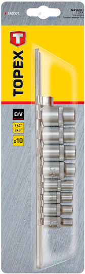 Topex Καρυδάκια Torx με Καρέ Υποδοχής 1/4", 3/8" Σετ 9τμχ