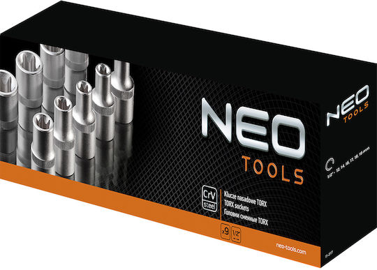 Neo Tools Καρυδάκια Torx με Καρέ Υποδοχής 1/2" Σετ 9τμχ