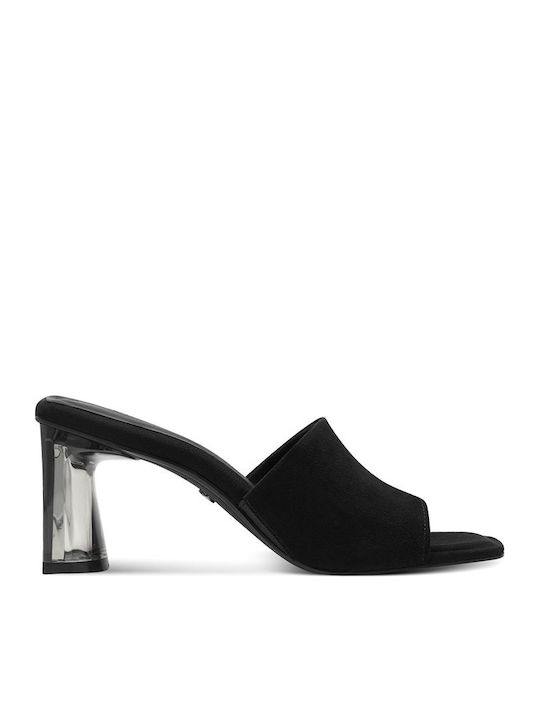 Suede Mules with Chunky High Heel in Black Color