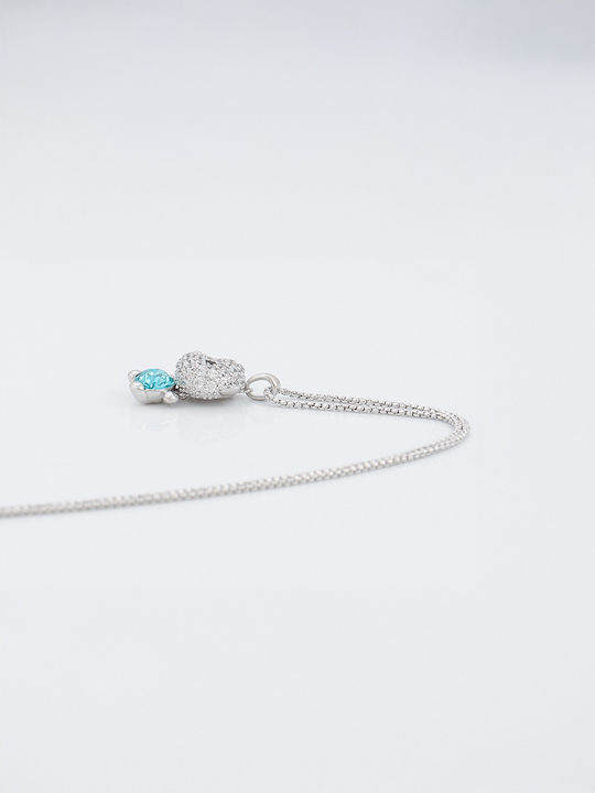 Chrysothemiss Crystal Bear, με Μπλε Κρύσταλλο Από Οικολογικό Χαλκό με Επίστρωση Πλατίνας Παιδικό Κολιέ με Αλυσίδα CMISS-NEC-634528